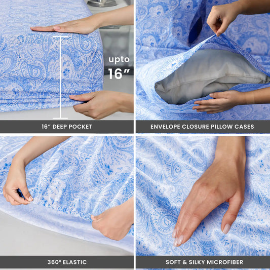 4-Piece Paisley Bed Sheet Set – Soft Brushed Microfiber Sheets with 16" Deep Pockets – Wrinkle-Resistant Bedding