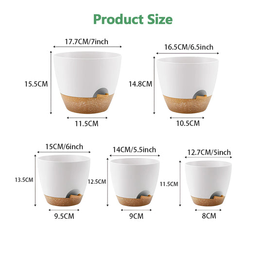 5pcs Self Watering Plastic Planters With Drainage Holes And Saucers