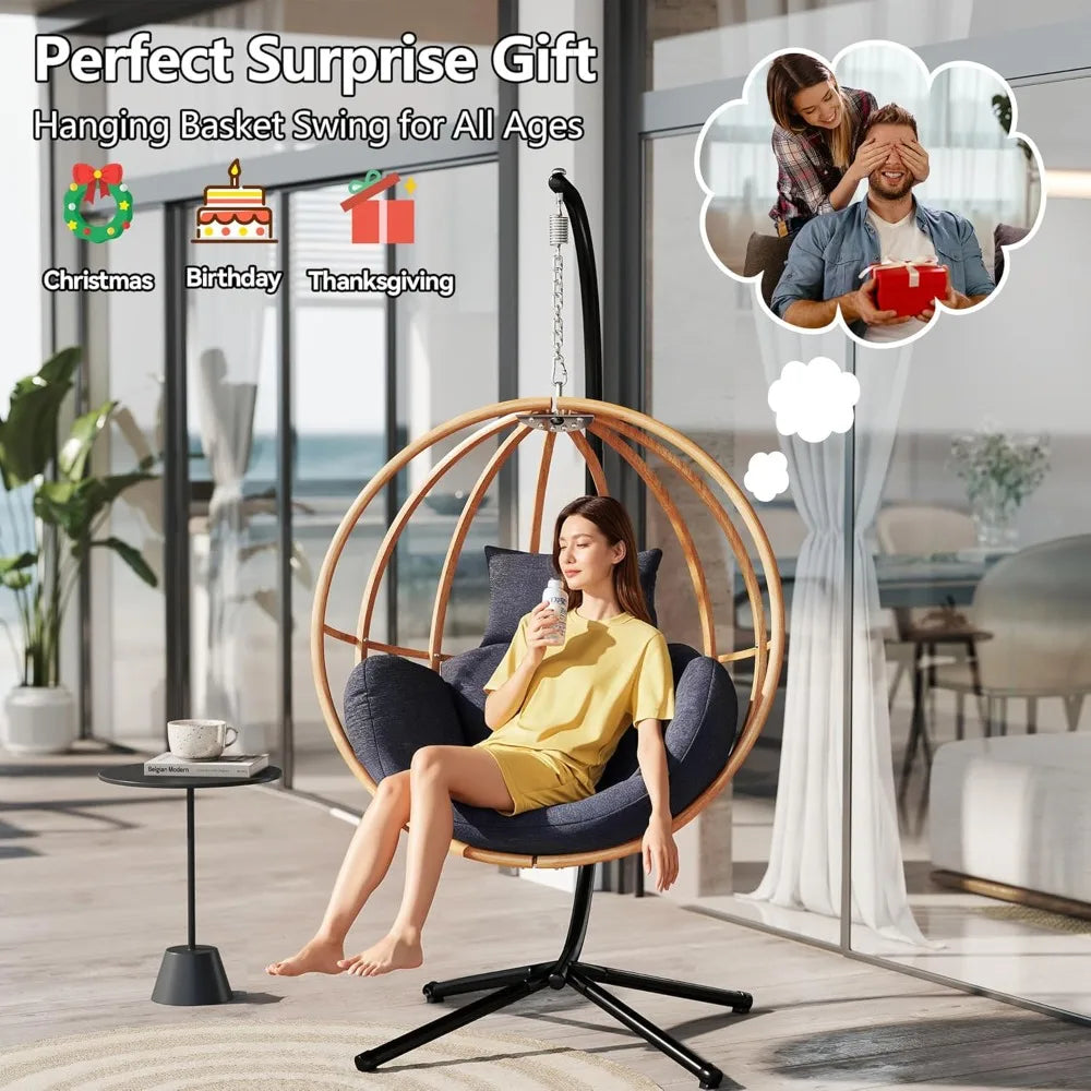 Hanging Egg Chair with Cushions, Heavy Duty, 400LBS with Stand