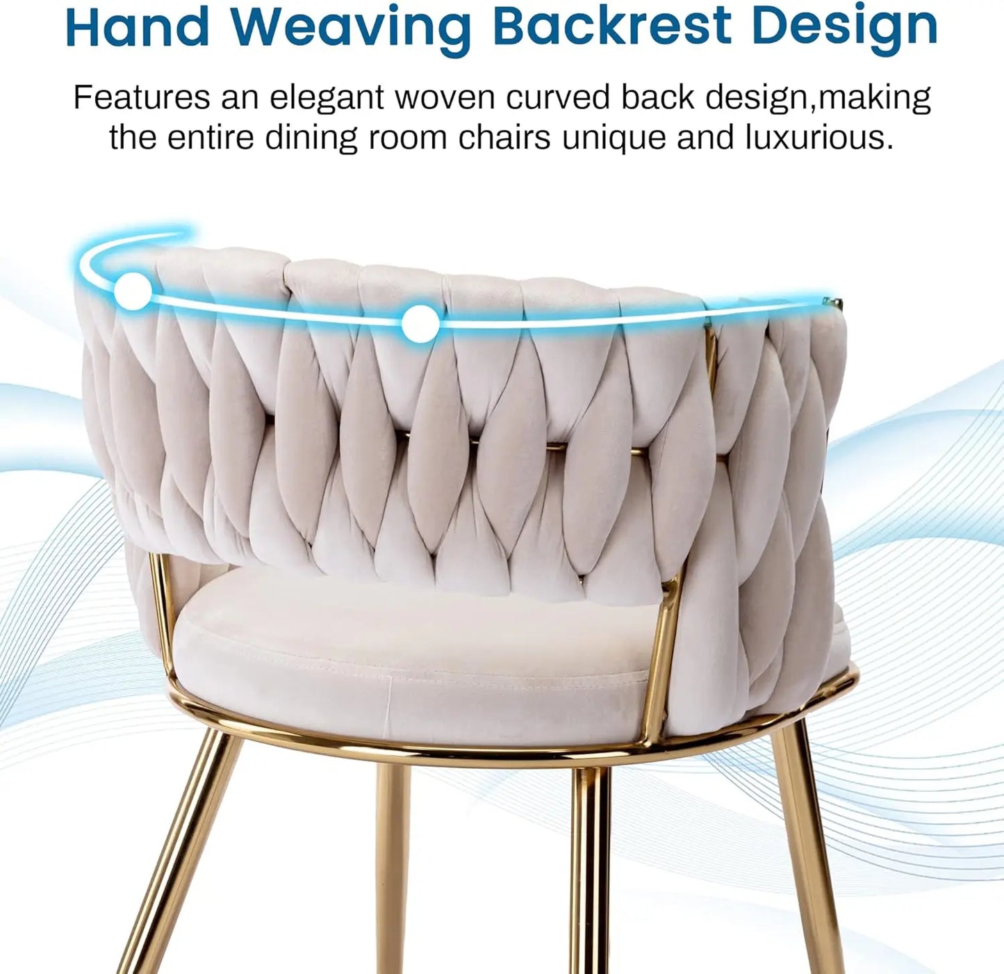 Modern Mid-Century Accent Velvet Dining Chairs Set of 2, Upholstered with Woven Back