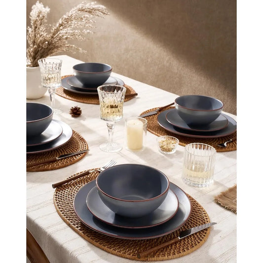 12-Piece Stoneware Dinnerware Set, Speckled Plates and Bowls for 4, Microwave and Dishwasher Safe