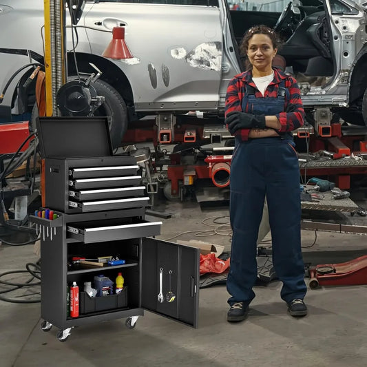 5-Drawer Rolling Tool Cabinet with Detachable Top Tool Box, Metal Tool Cart for Garage