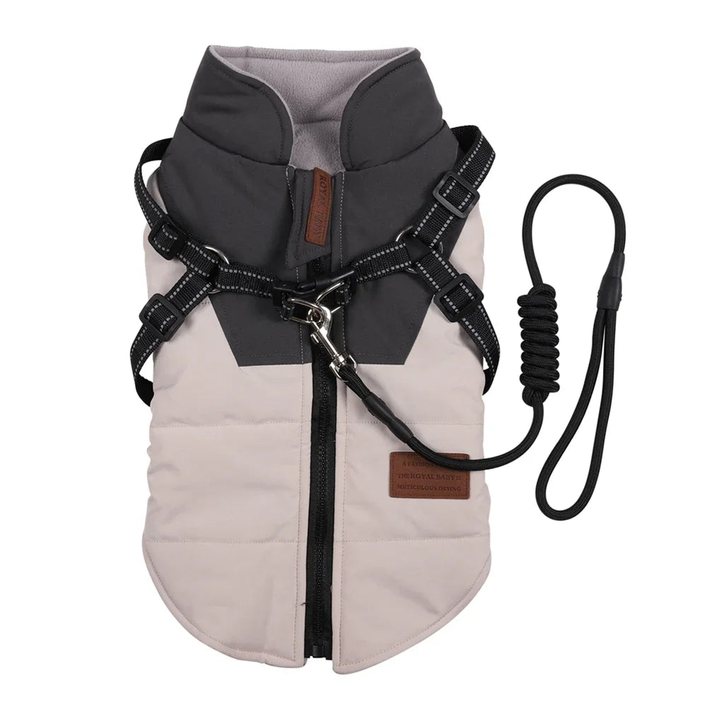 Winter Pet Zippered Fleece Jacket With Harness, Warm, Waterproof and Windproof
