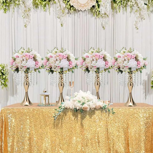 Set of 8, Centerpieces for Tables-Gold Vase Stand with Crystals