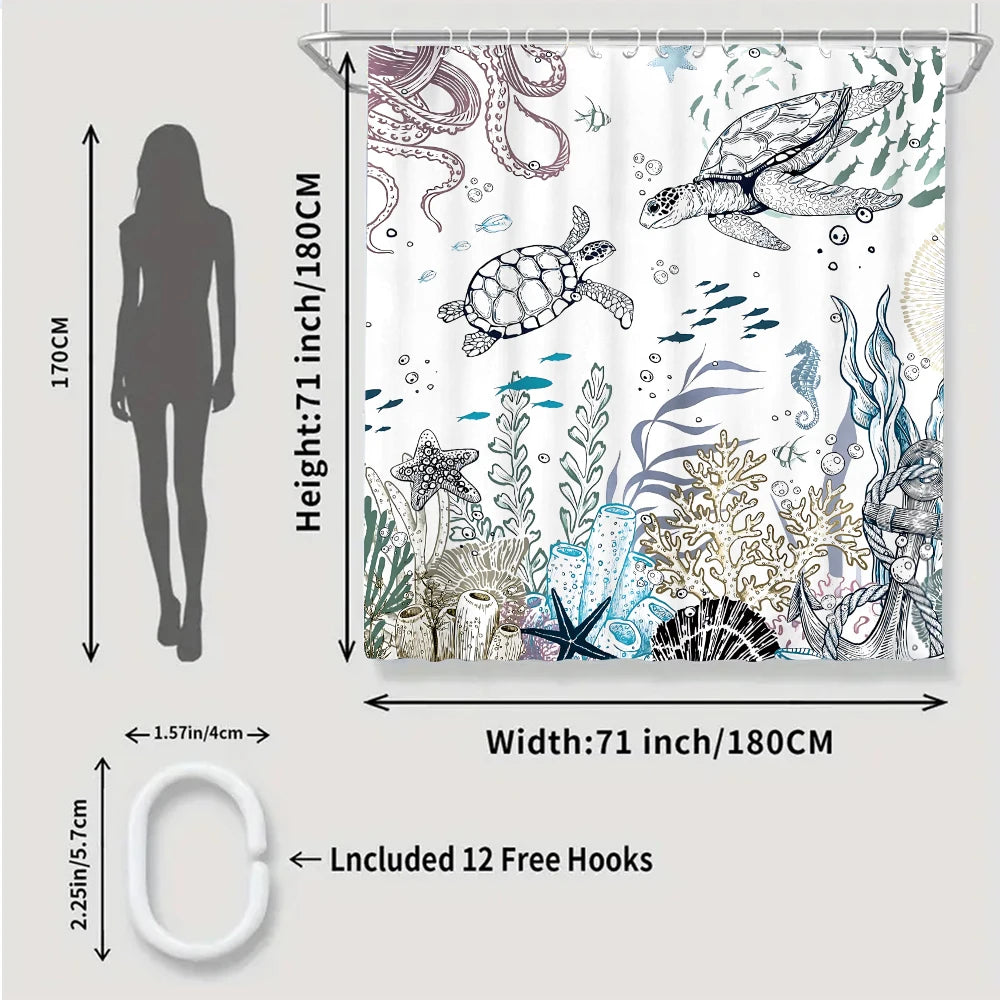 Turtle Bathroom Four-piece Set - Shower Set, Hooks Included