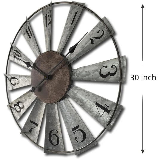 30inch Windmill Distressed Rustic Metal Wall Clocks