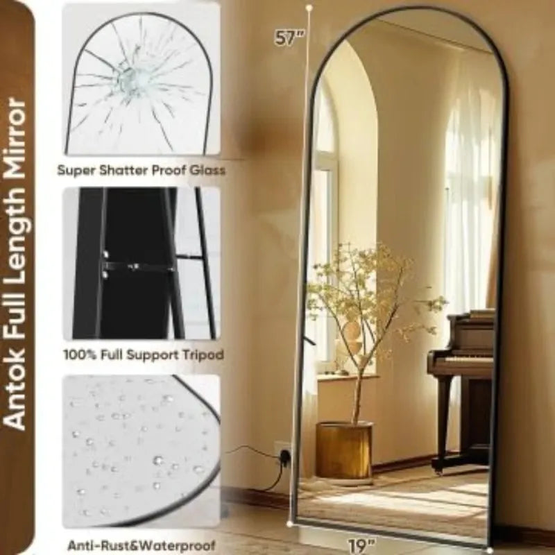 Full Length Mirror, 58"x19" Arch Free Standing Floor Mirror