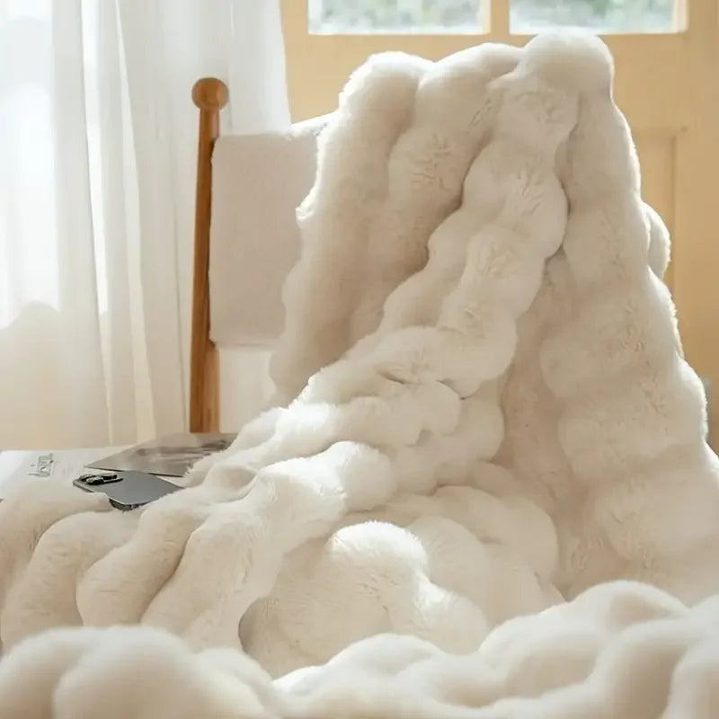 Soft and Warm, 1pc Cozy Faux Rabbit Fleece Blanket