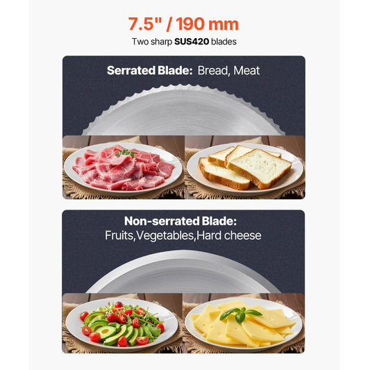 Electric Meat Slicer with two Premium SUS420 Blades for Meat, Cheese, and Vegetables