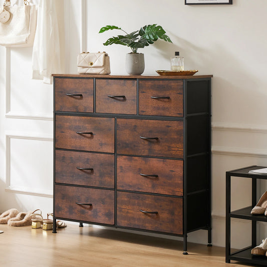 Dresser With 9 Fabric Storage Drawer - Tall Chest Organizer