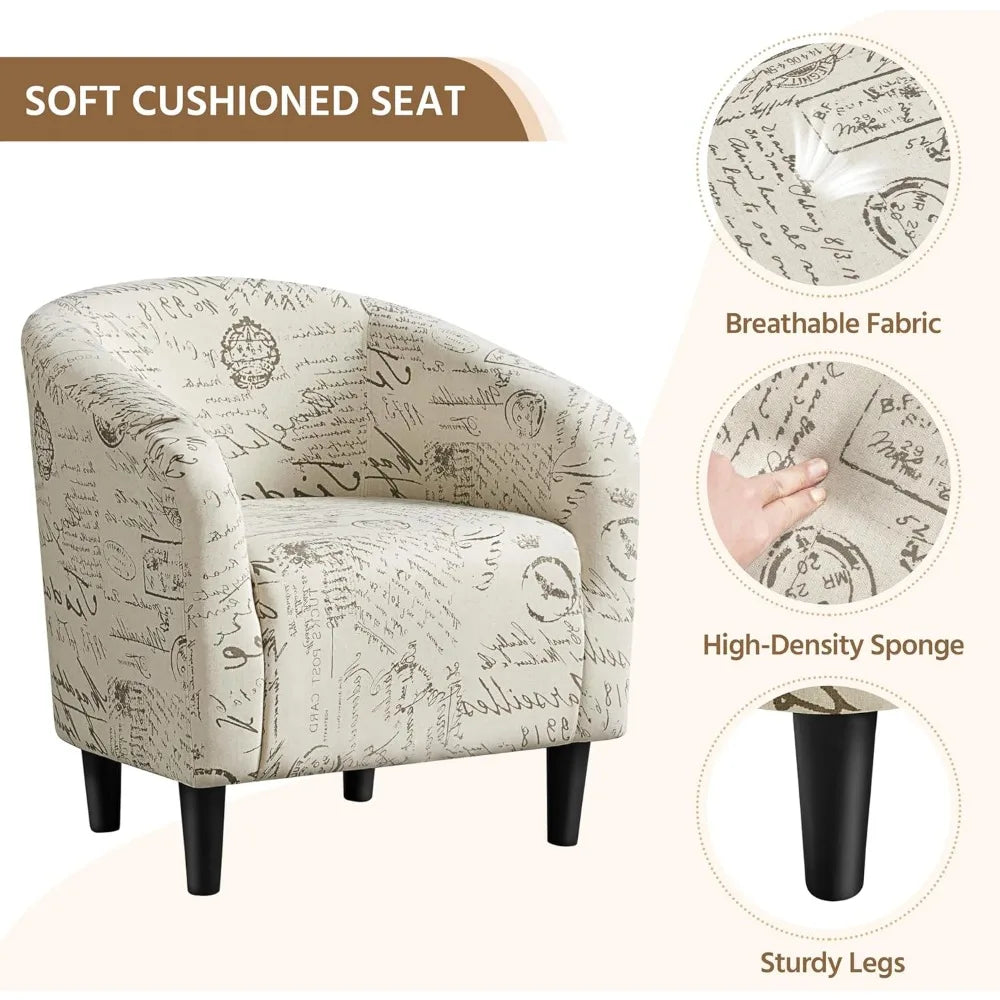 Modern Barrel Chair with Ottoman, Fabric Accent Armchair
