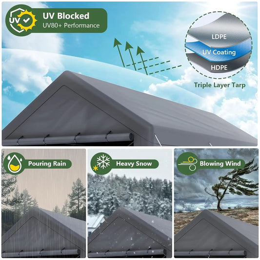 Carport 10x20 Ft- Portable, Heavy Duty, Steel Canopy, and Removable Sidewalls
