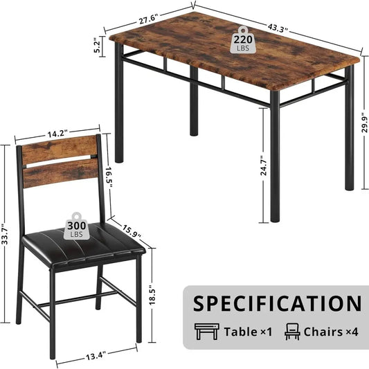 Dining Table Set for 4, Wood Kitchen Table with Upholstered Chairs , Choice of 2 Colors