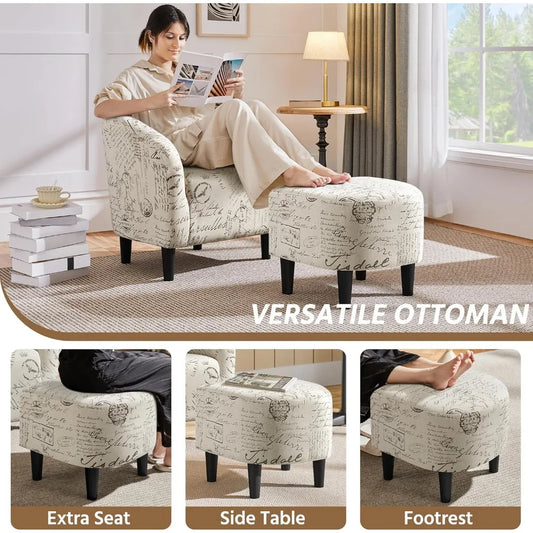 Modern Barrel Chair with Ottoman, Fabric Accent Armchair