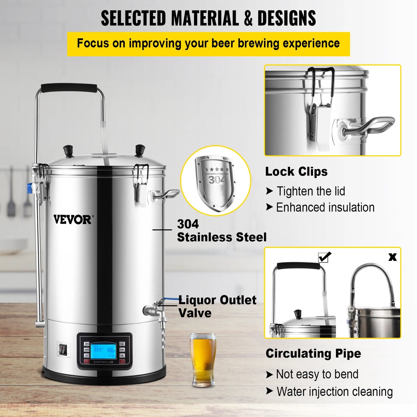 All-in-One 9.2 Gallon Electric Home Brewing System with Pump, Mash Boil Controls, and Dual Mode Display