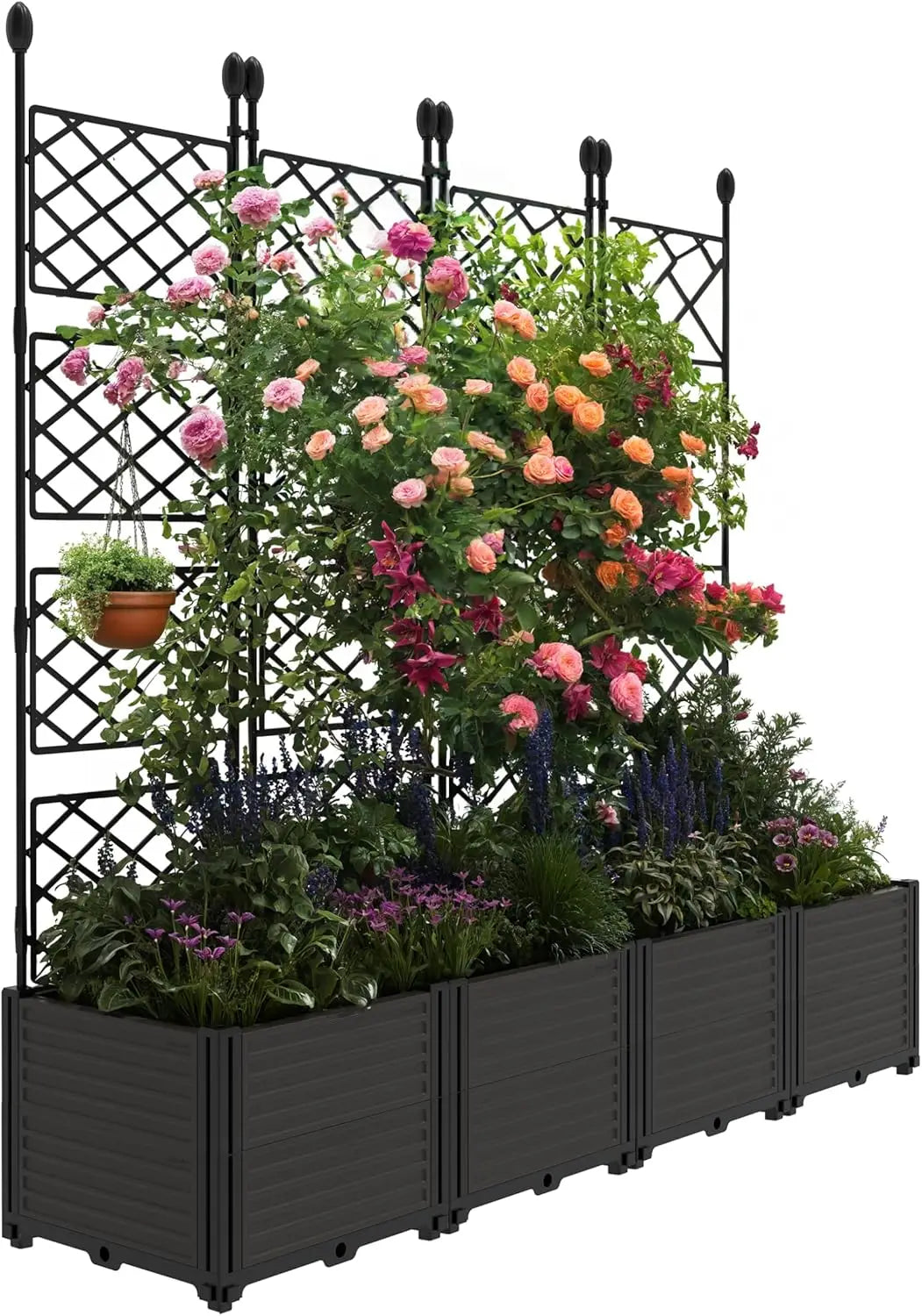 Planter Box w/ Trellis Rack, 5.25FT, Raised Bed, Self-Watering with Drainage Holes