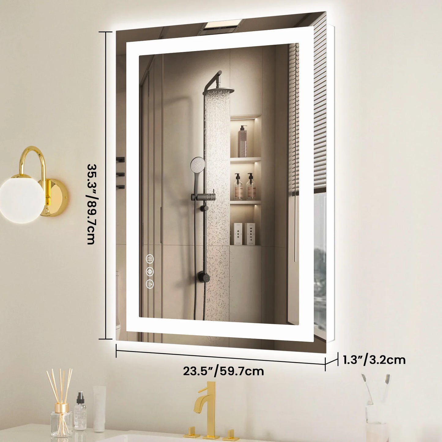 LED Mirror w/Memory Function Tempered Glass with Front Light and Backlit