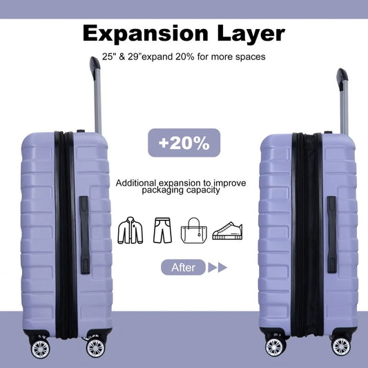 3 Piece Hardcase Luggage Sets with TSA Lock include Travel Duffle and Toiletry Bags