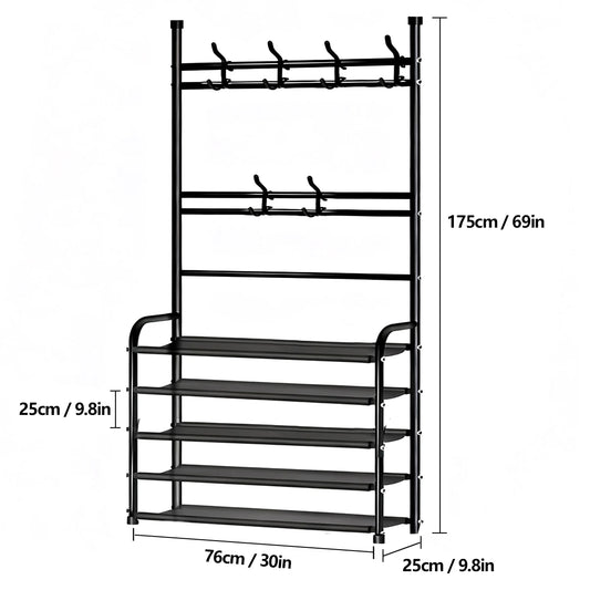 Floor Rack for Clothing, Shoes And Hats w/Double Hooks
