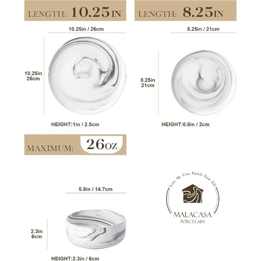 12 Piece Porcelain Dinnerware Set - Dishwasher and Chip Resistant