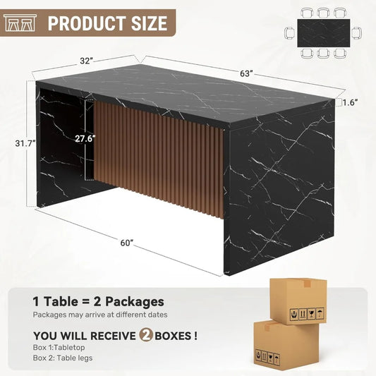 Modern Island/Dining Table for 4-6 People, Artificial Marble with LED Lights