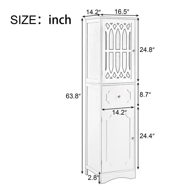 Freestanding Tall Storage Cabinet with Drawer, MDF, Acrylic Door, Adjustable Shelf