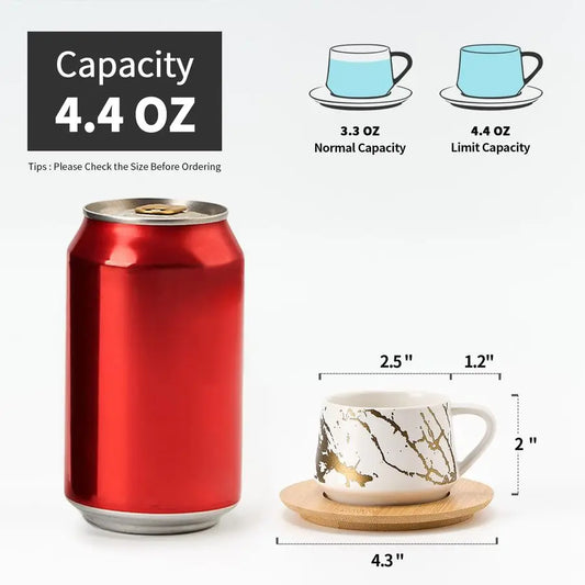 Ceramic Espresso Cups with Saucers and Metal Stand, Set of 6