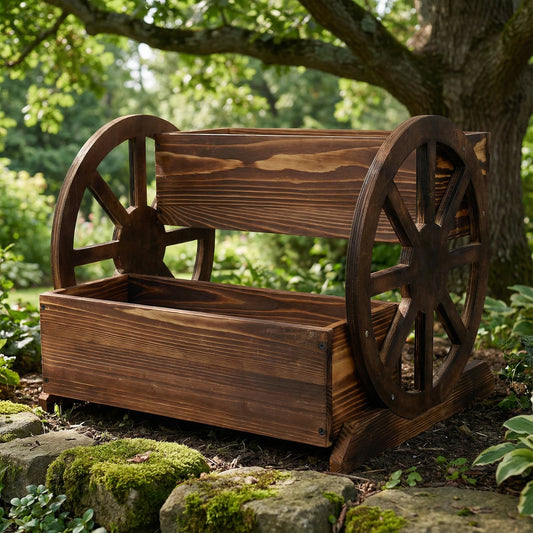 Wooden Wagon Planter Box with Wheels