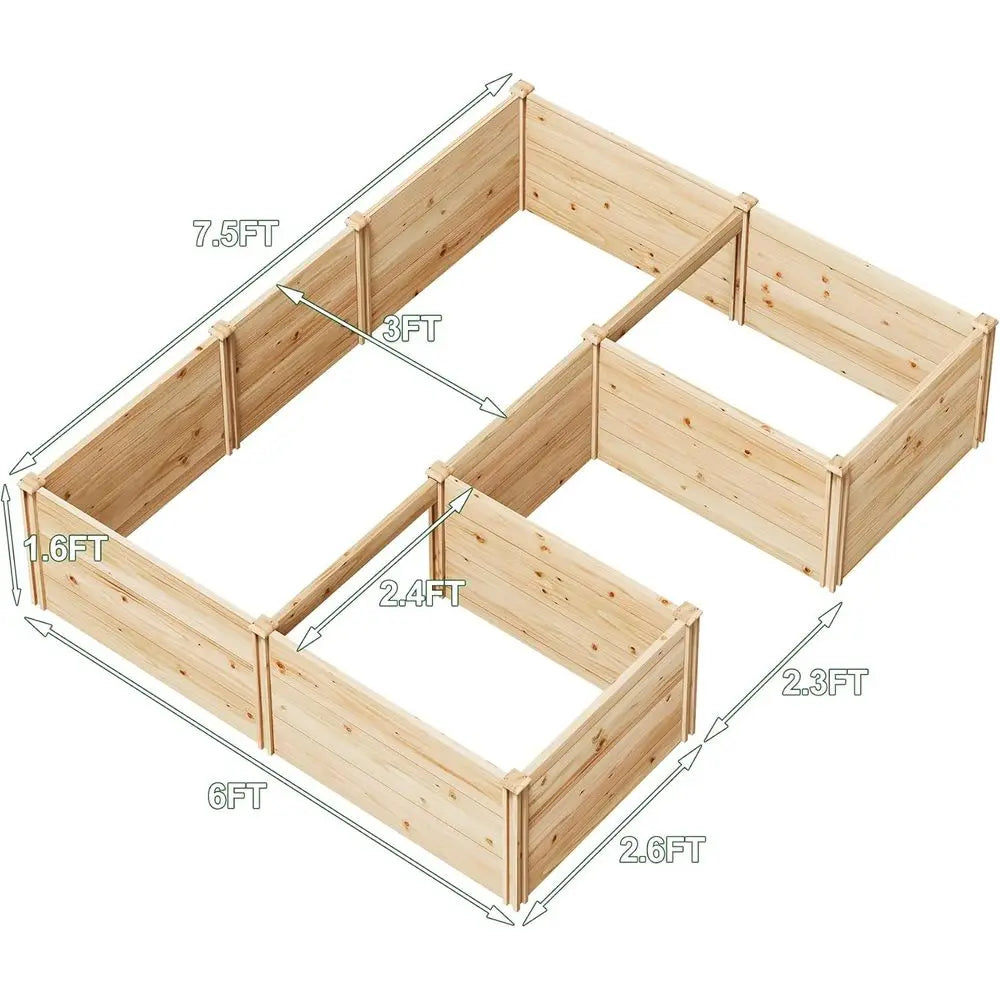 Outdoor Wooden U-Shaped Raised Garden Bed, 7.5ft x 6ft x 1.6ft, 19.6 Deep Planter Box