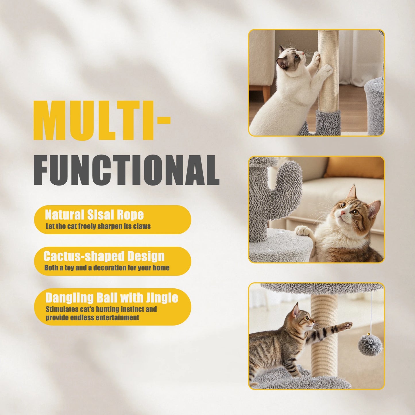 33IN Cat Tree, Multi-Level Tower, Play House with Sisal Scratching Post