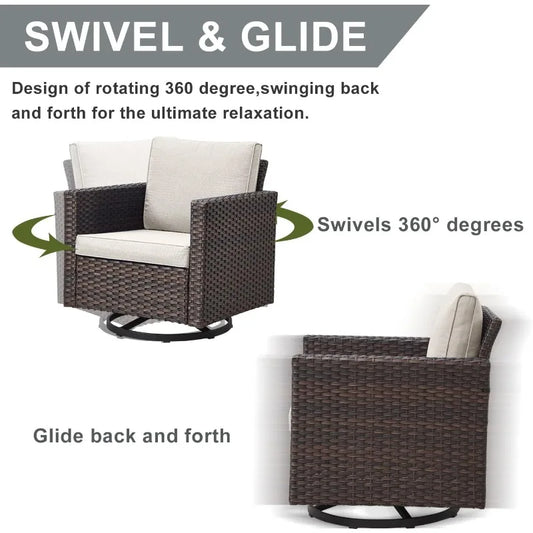 Set of 2, Patio Swivel/Rocker Chairs with PE Wicker and cushions