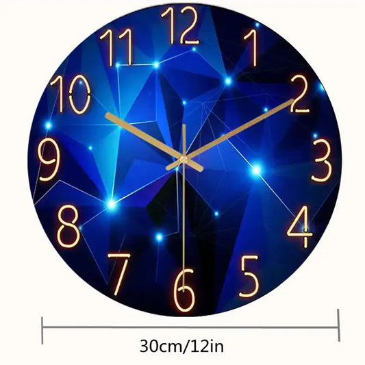 12 " Blue Wall Clock, Battery Operated w/Round Glass