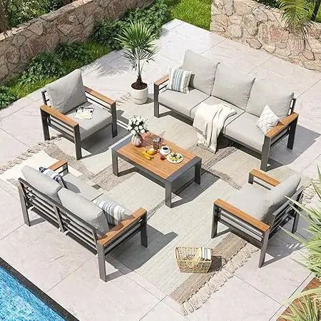 5 Pcs. Patio Set, Oversized Sectional with Washable Thick Cushions and Coffee Table