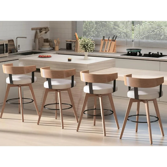 Modern Swivel Bar Stools, Set of 4, 26" Upholstered Counter Height with Footrest