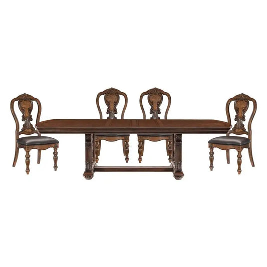 Elegant Formal 5-Piece Dining Set with Extension Leaf Table & 4 Chairs - Dark Oak Finish