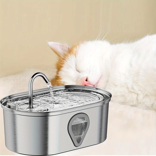 3.5L large capacity pet automatic water dispenser, stainless steel w/water fountain and transparent window