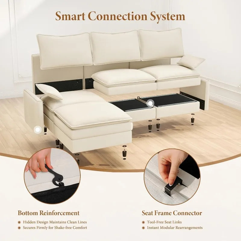 142" U Shaped Chenille Sectional Couch with 2 Ottomans - Deep Seating