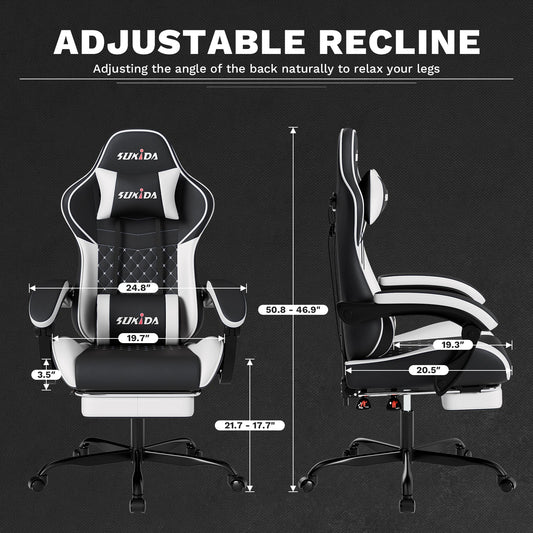 Desk/Gamer Chair with Massage, Lumbar Support, Swivel, Height Adjustable and Headrest Backrest