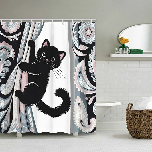 Kitten Bathroom Four-piece Set - Avant-garde Waterproof Shower curtain and Rugs - 12 Hooks Included
