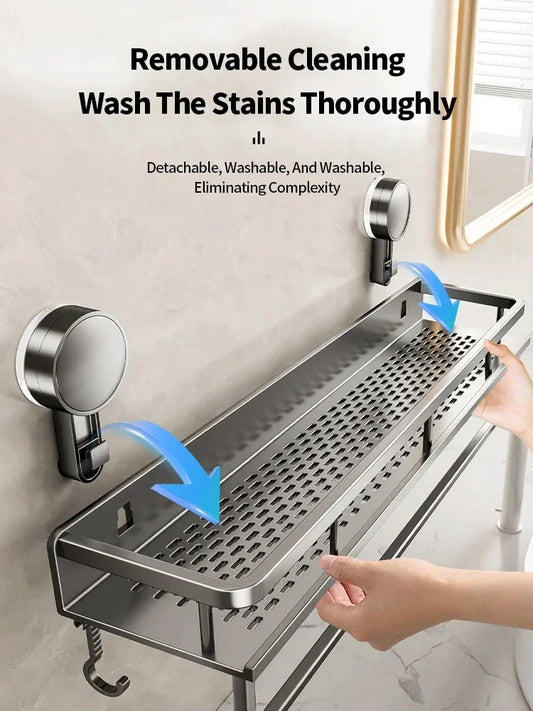 Stainless Steel Bathroom Wall Mounted Storage Rack w/Suction Cups For Easy Installation
