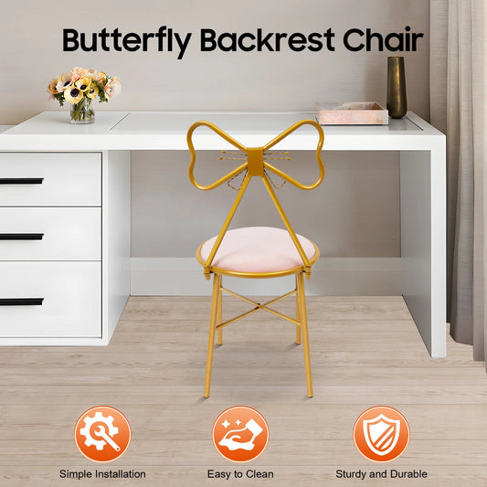 Elegant Pink Butterfly Backrest Chair with Soft Cushion, up to 220 lbs. Load w/Iron Frame