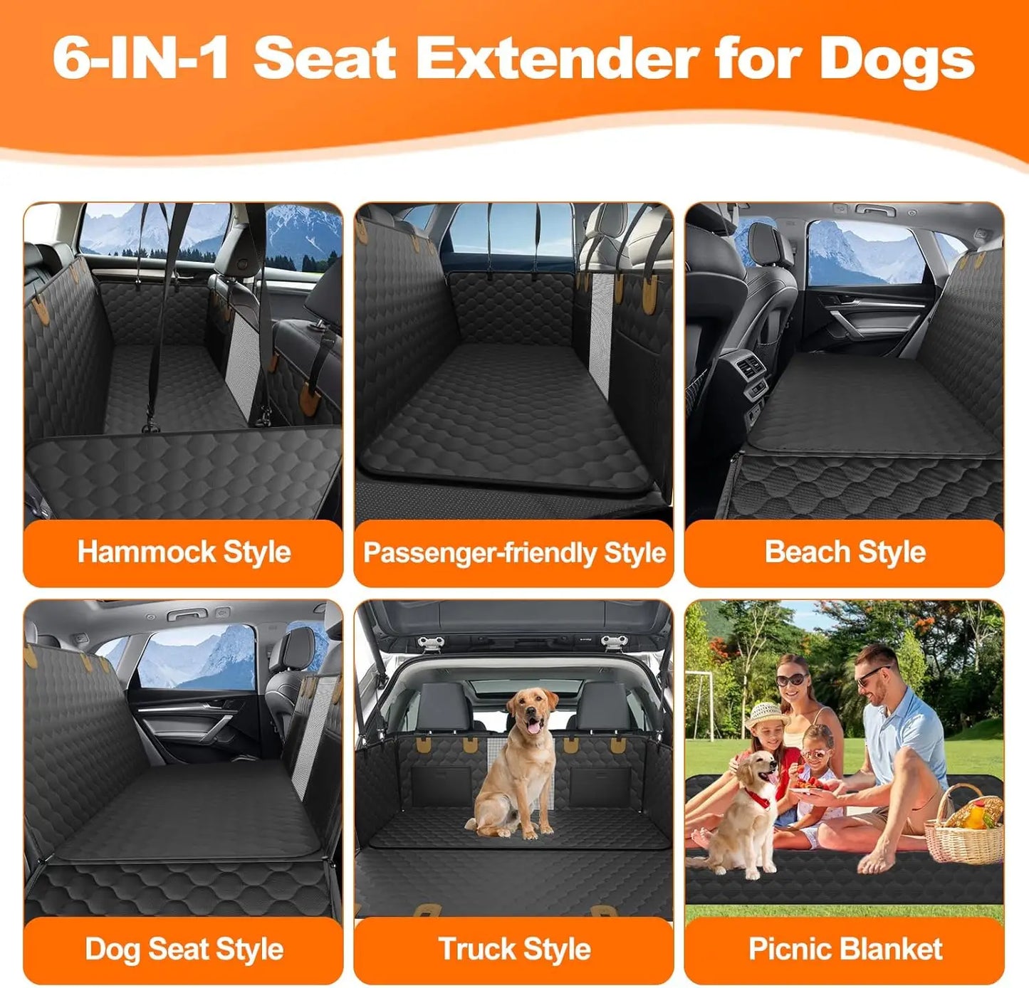 Waterproof Pet Travel Foldable Dog Mat w/Rear Car Seat Protector