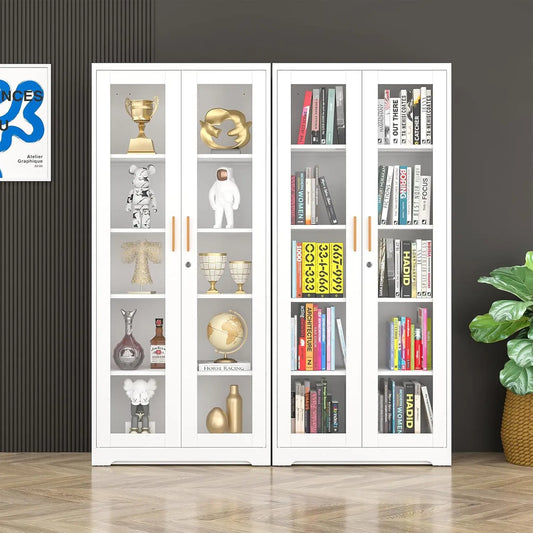 Display Cabinet with Glass Doors with Lock and Shelves,