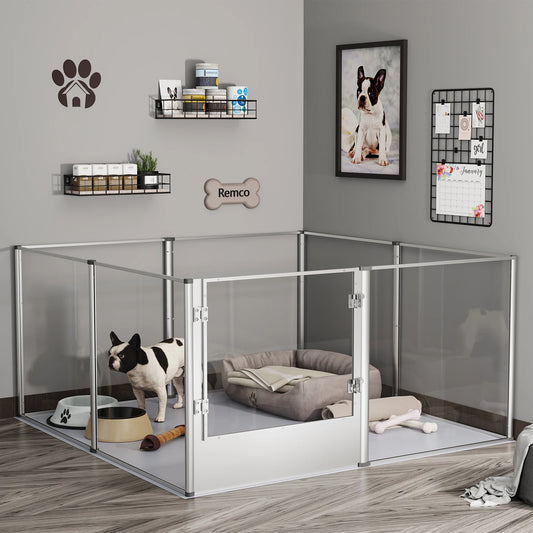 Thick Acrylic Pet Playpen - Multi-functional with Waterproof Pad , Secure Locks and Anti-Slip Base