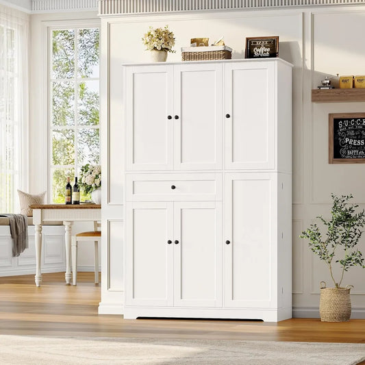 Freestanding Tall Kitchen Pantry Cabinet with Doors and Shelves