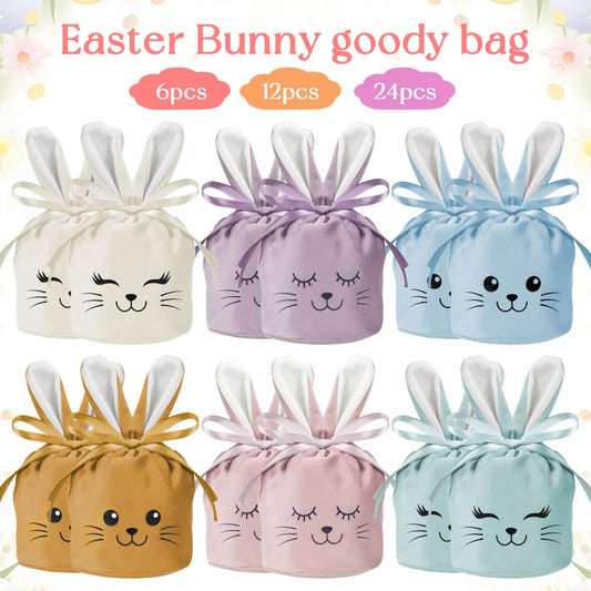 12-24pcs Easter Bunny Bags, Velvet, Bunny Ear Gift Bags