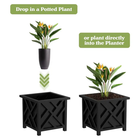 Lattice Design Planter Box, 2 Pack, 14.75Inch Decorative Planter Box