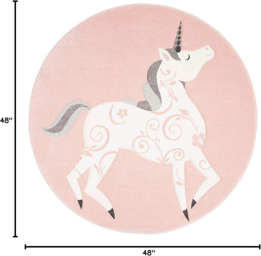 4' Round Pink Ivory Unicorn Area Rug
