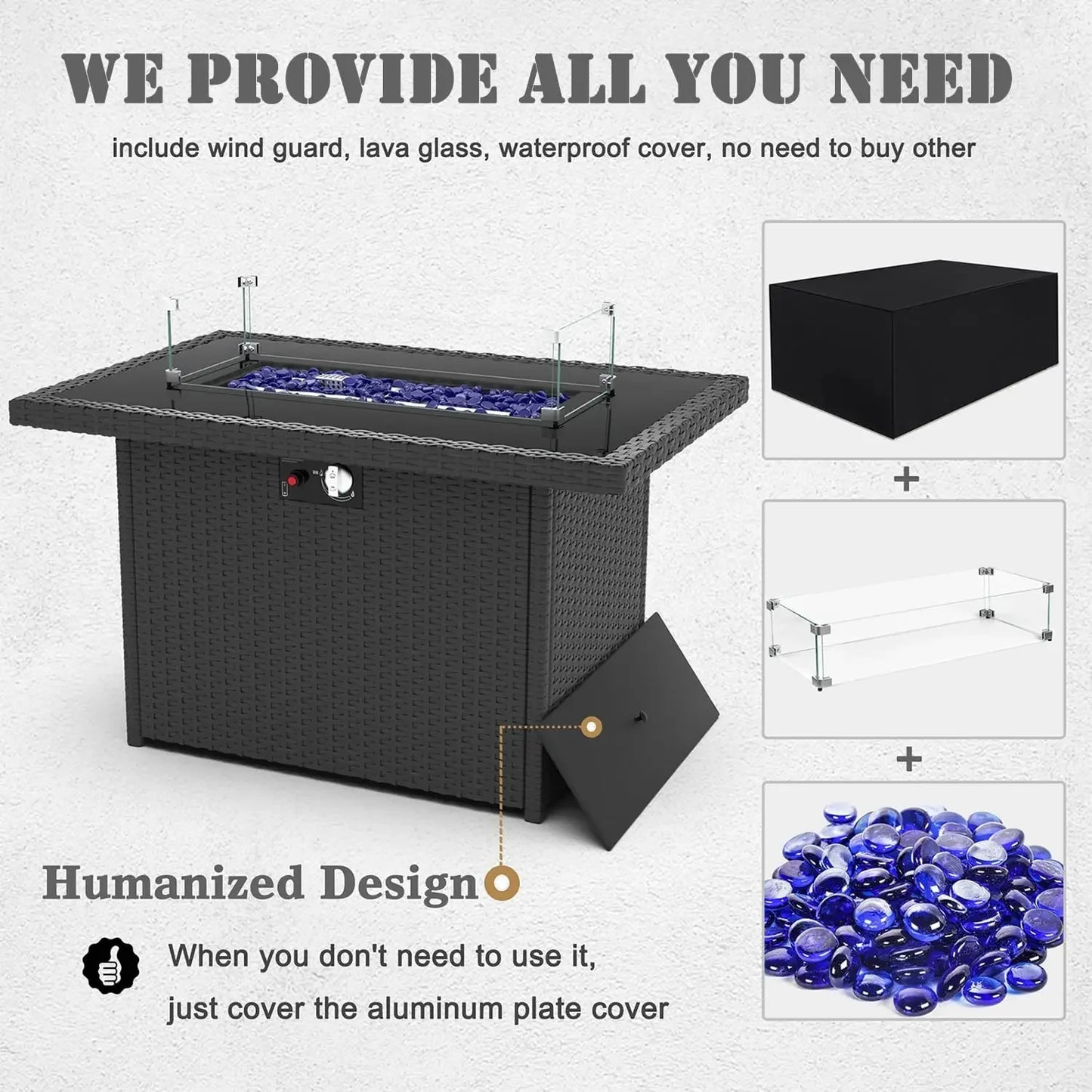 10 Piece Patio Set with Fire Pit Table, Wicker Rattan