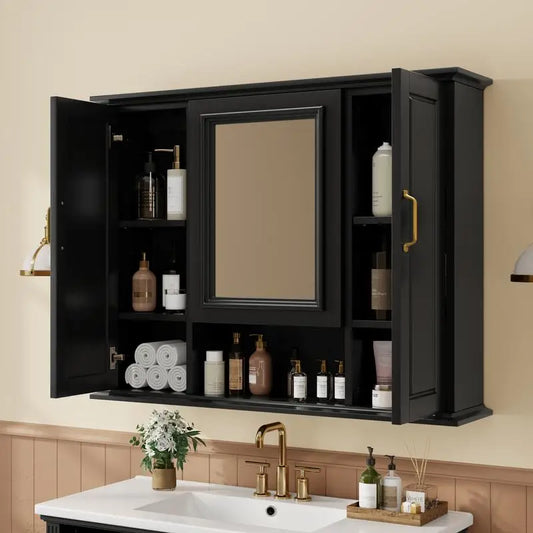 36" Wall Mounted Medicine Cabinet with Mirror, 3 Door Storage Cabinet